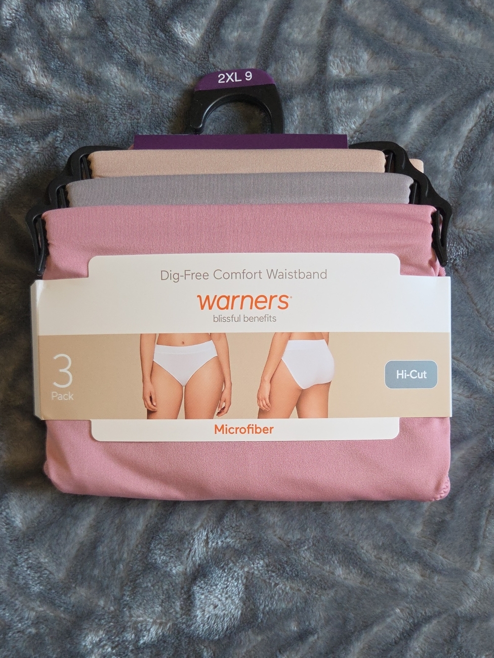New Warner's 3-Pack Hi-Cut Microfiber Briefs - Pink, Gray, Beige.